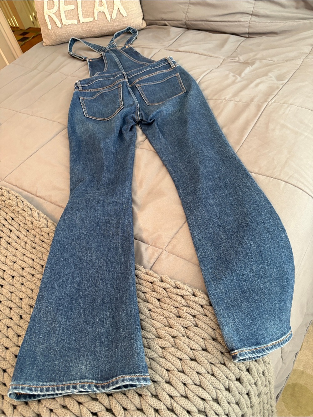 New Denim Flare Overalls Medium Wash Old Navy 2 Jumpsuit Dungarees Boho Retro XS - Picture 9 of 11